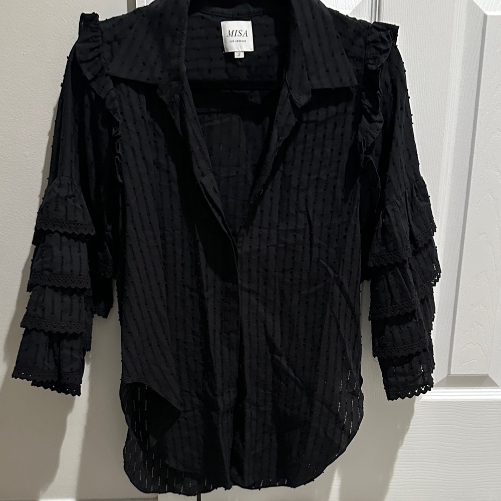Misa Los Angeles Black Ruffled Blouse